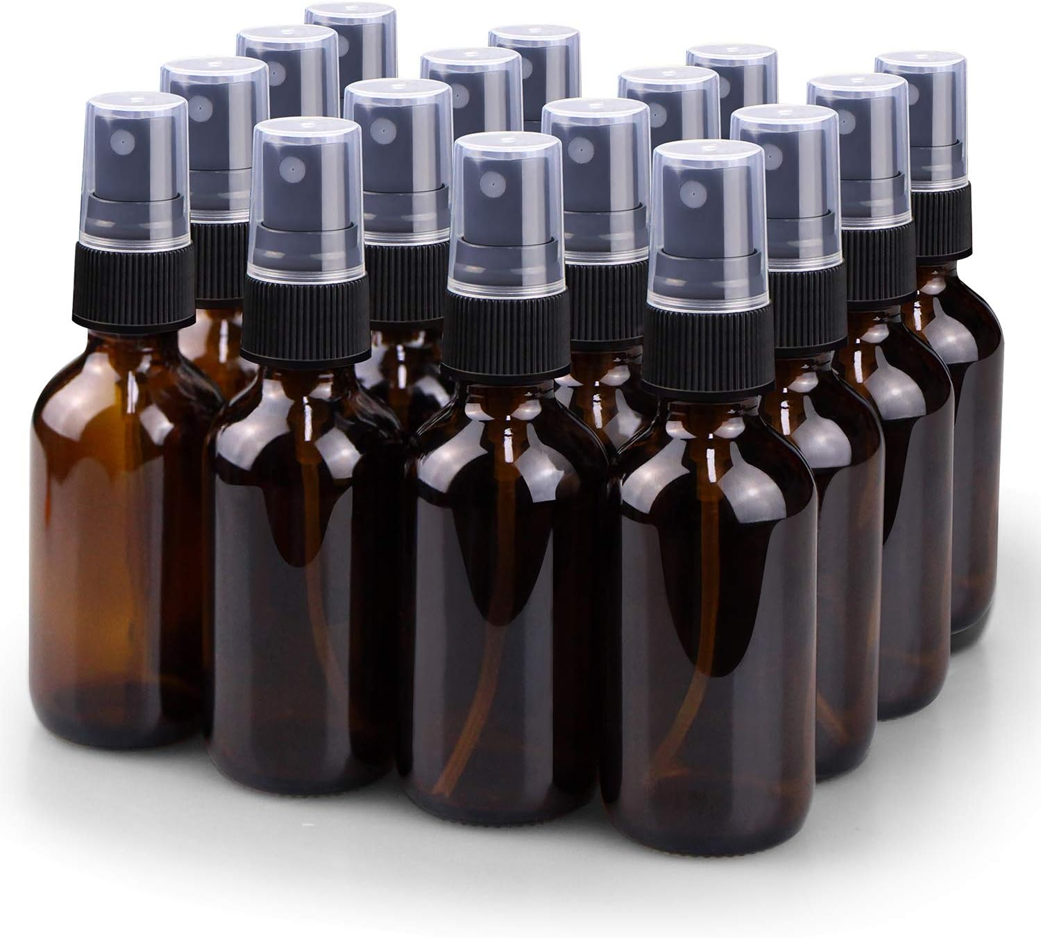 Wedama Spray Bottle, 2 oz Fine Mist Glass Spray Bottles, Little Refillable Liquid Containers for Watering Flowers Cleaning (16 Pack, Amber)
