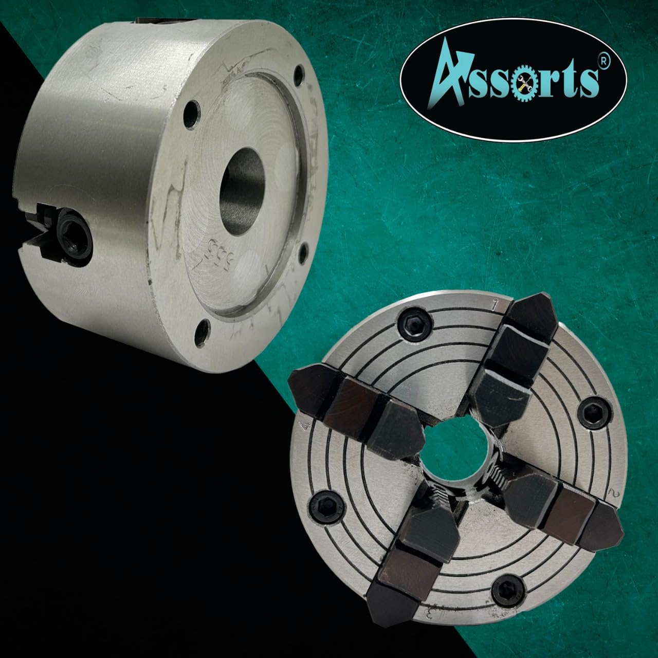 5" (125 mm) 4-szczękowy niezależny uchwyt tokarski z żeliwną płytą tylną, gwint 1-1/20.3 cm x 12 UNF (2B), nadaje się do tokarki Myford, hartowane, odwracalne szczęki | precyzyjne narzędzie