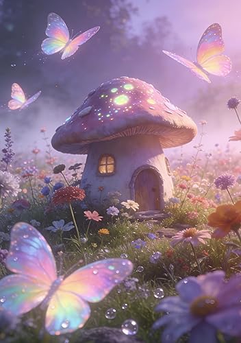 Miniatura 39 de Paisaje de fantasía con piedras, lámparas, flores, árboles, luna y mariposas, bandera de jardín de 12 x 18 pulgadas, pequeña vertical de doble cara