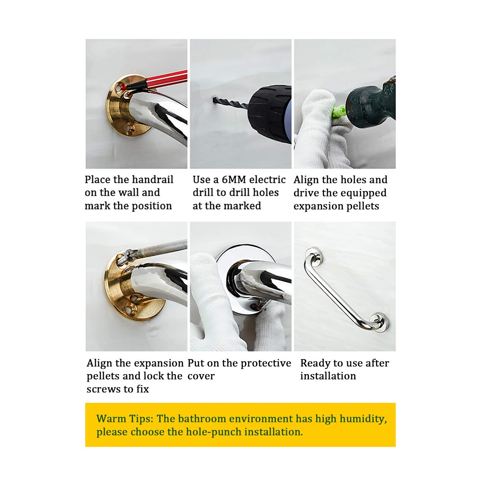 Asideros de baño de Seguridad para Ducha de Acero Inoxidable Cromado, para bañera, Cocina, escaleras, Soporte para pasamanos.