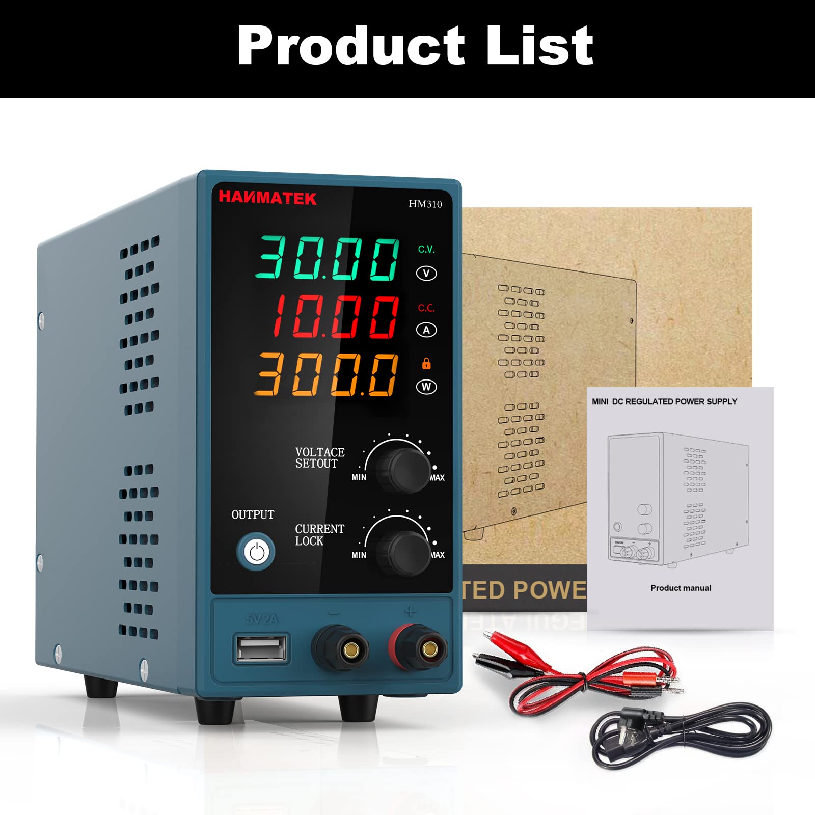 Fuente de alimentación de Banco HANMATEK HM310 Fuente de alimentación de Laboratorio de conmutación regulada Ajustable Desde 30V / 10A Pantalla LED de 4 dígitos