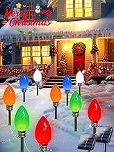 10 Pack Large C9 Christmas Decorations Outdoor Waterproof, Solar C9 Christmas Lights Outdoor with 2 Modes, Solar Pathway Lights for Outside Party Yard Lawn Patio Walkway Xmas Decoration (Multicolor)