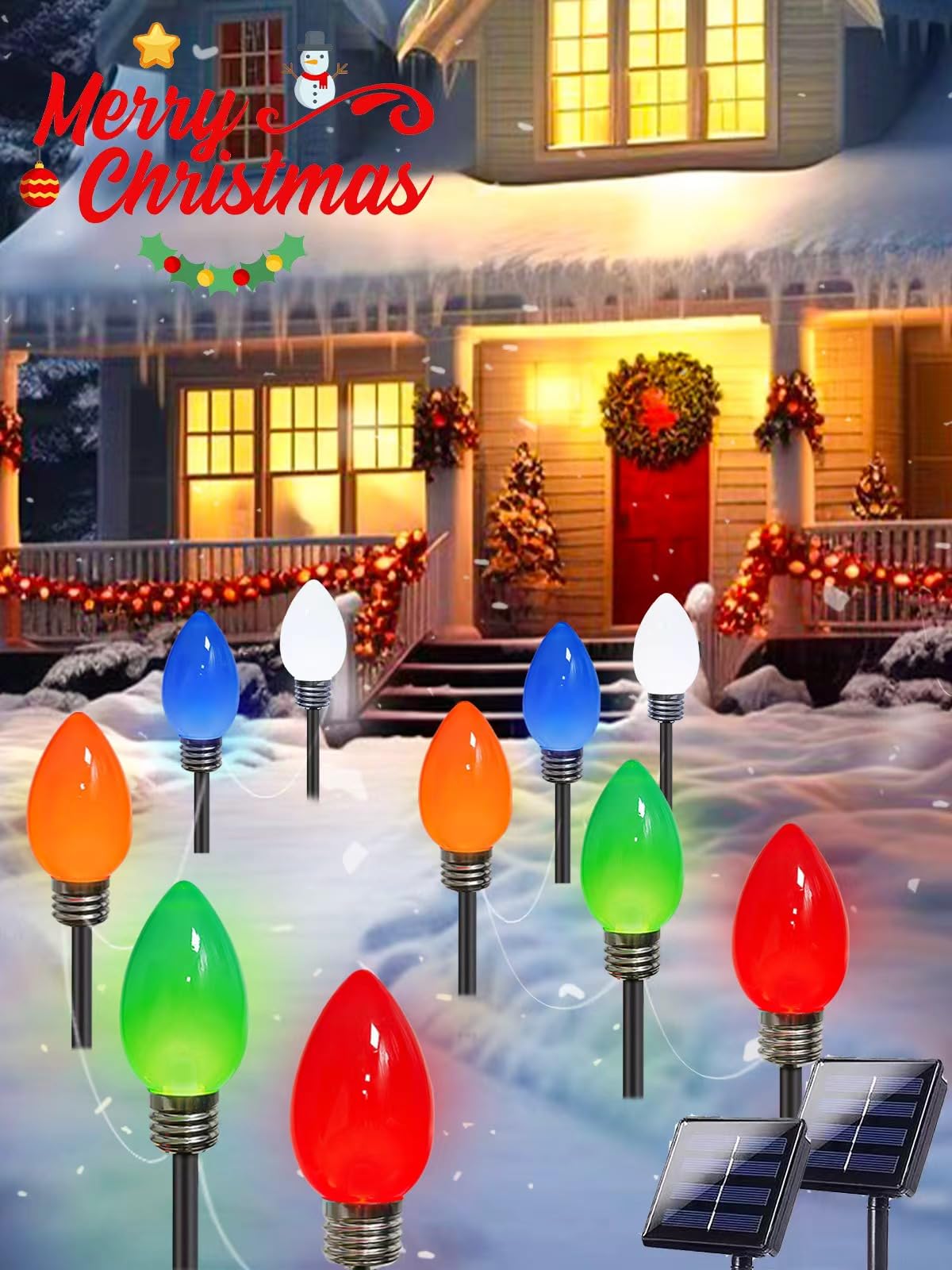 Grandes décorations de Noël C9 multicolores, balises solaires haut de gamme pour patio