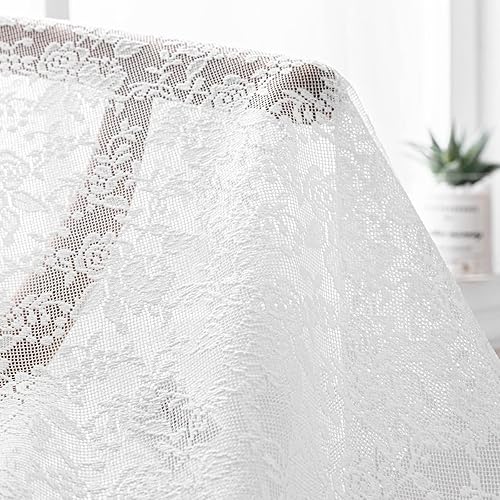 Miniatura 5 de Cortinas de encaje floral blanco puro de 36 pulgadas de largo, cortinas de cocina de encaje blanco con patrón floral de rosa campestre, cortinas