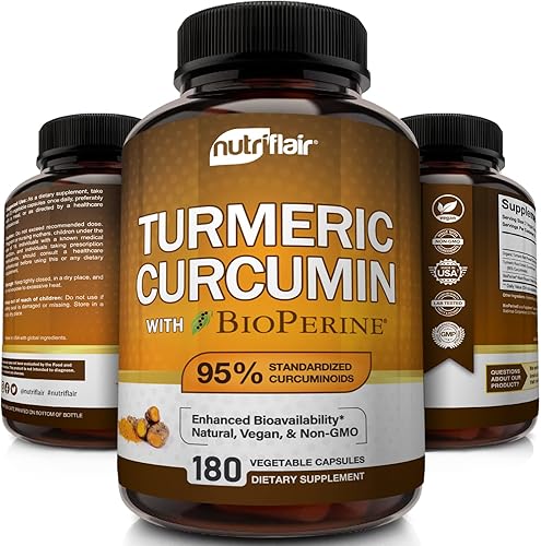Miniatura 3 de NutriFlair Curcumina de cúrcuma con BioPerine - Suplemento de cúrcuma de 1300 mg, extracto de curcuminoides estandarizado al 95% con pimienta negra