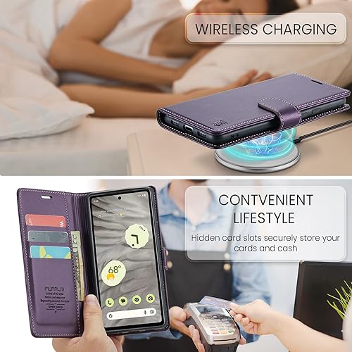 Miniatura 5 de Funda tipo cartera para Google Pixel 7A (no Pixel 77pro) con bloqueo RFID, tarjetero de crédito, de piel sintética, con función atril, funda