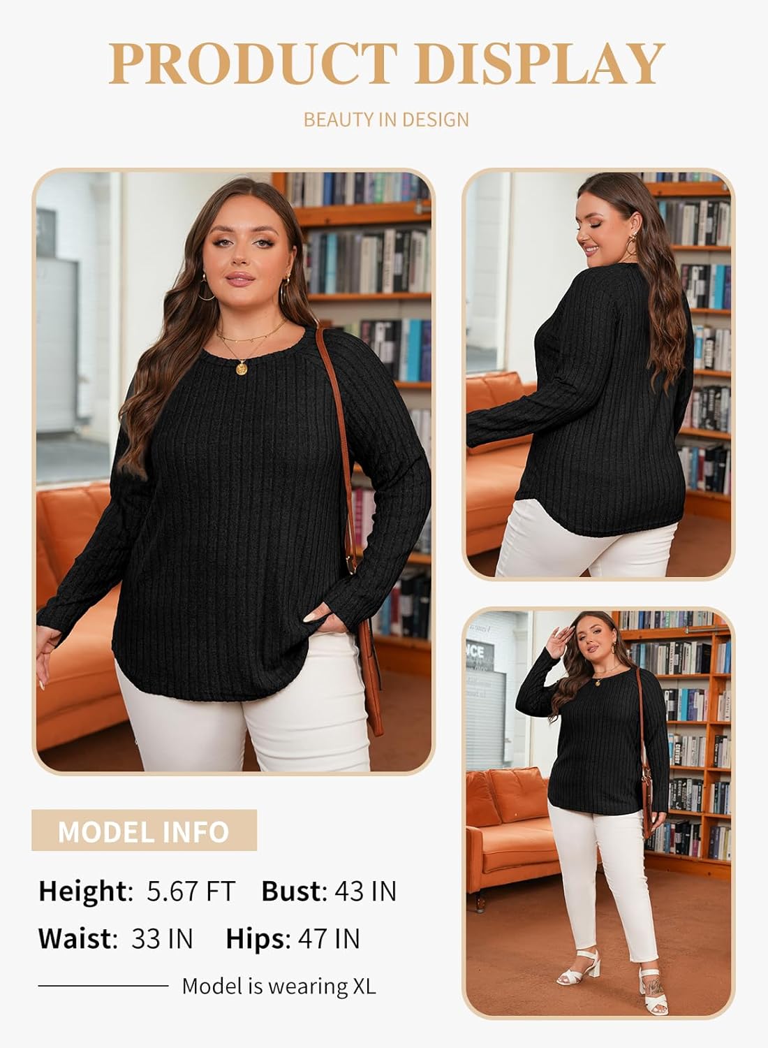 Eytino Plus Size Tops for Women Fall Soft Solid Crewneck Long Sleeve Knitted Pullover Blouses Shirt(1X-5X) - Image 3
