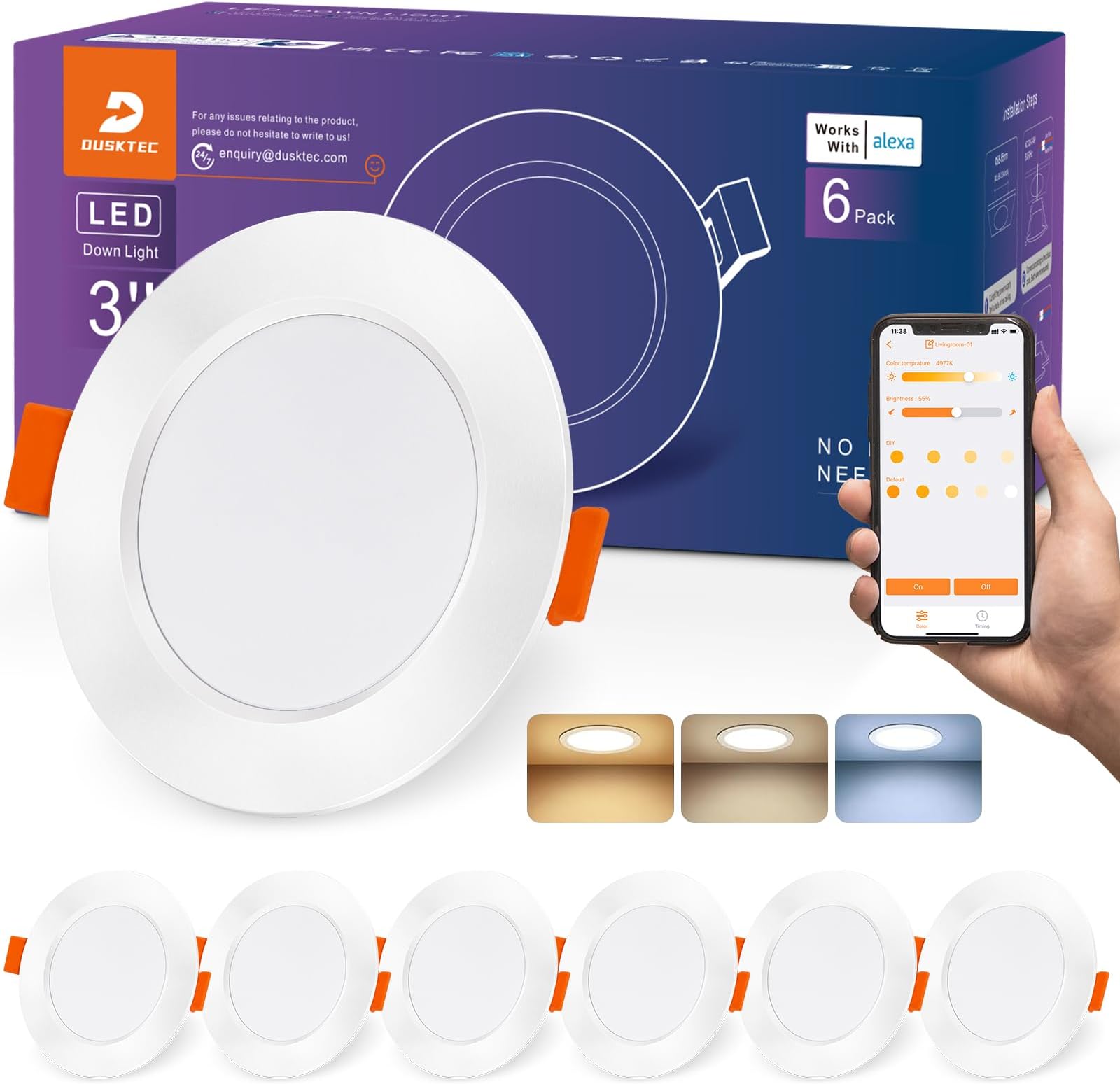 6 Pack LED Downlights 7W 3in