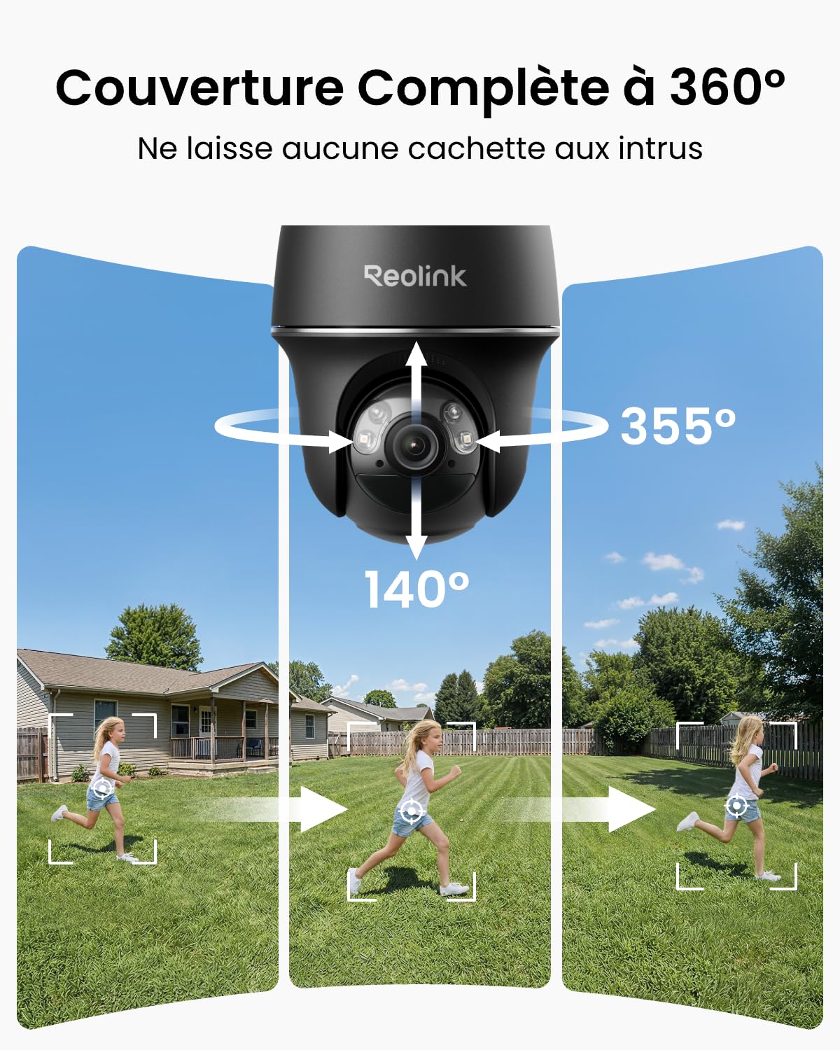 Reolink 5MP Camera Solaire Exterieur WiFi sans Fil, 2,4/5Ghz WiFi, 360° Camera Exterieur Batteries, Détection Personne/Véhicule/Animal, Audio Bidirectionnel, Siren, Argus PT+Panneau Solaire