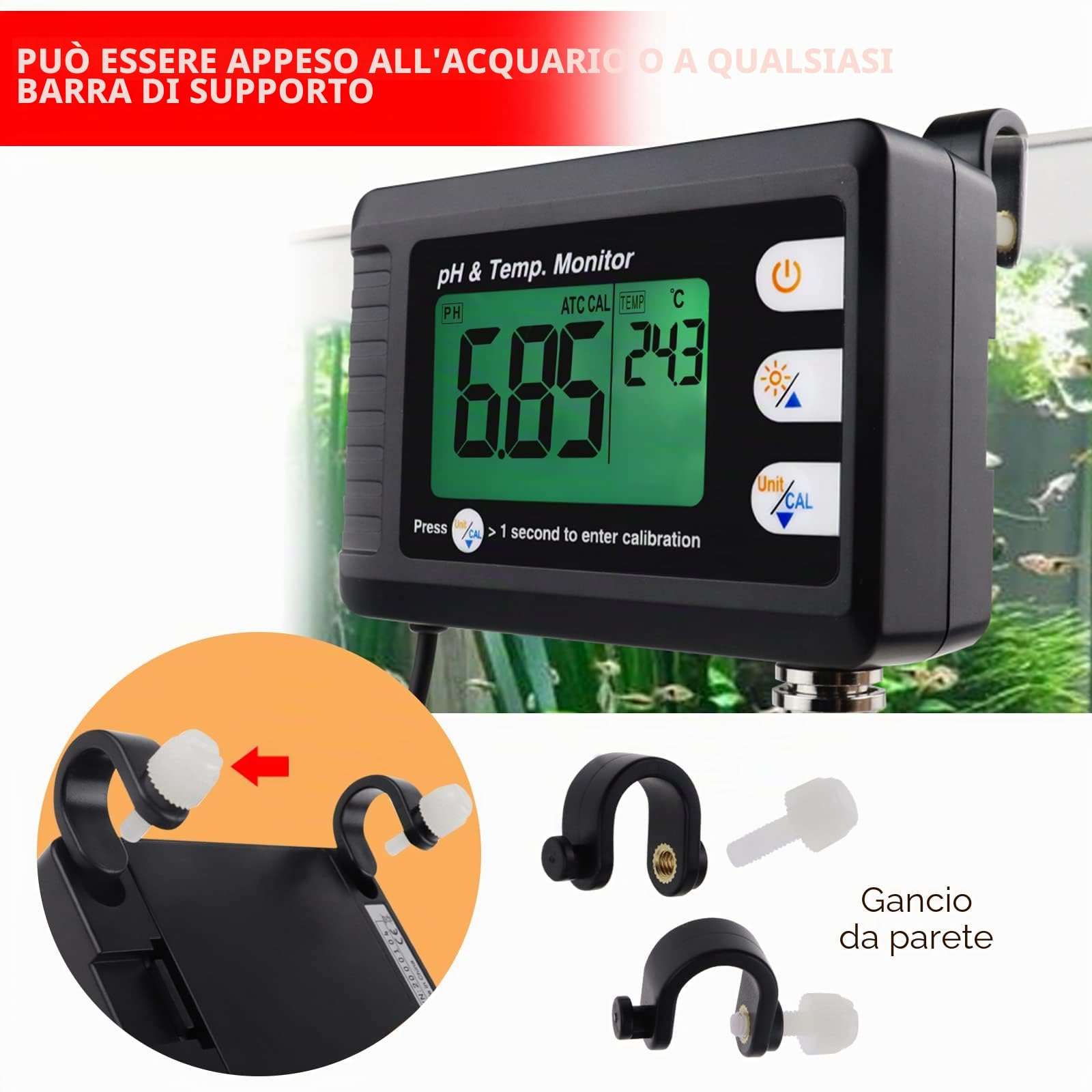 Professionale pH & Temperatura Meter con e Automatico Calibrazione Funzione, Acqua Tester Misurazione con Treppiedi Titolare per Acquario Idroponica