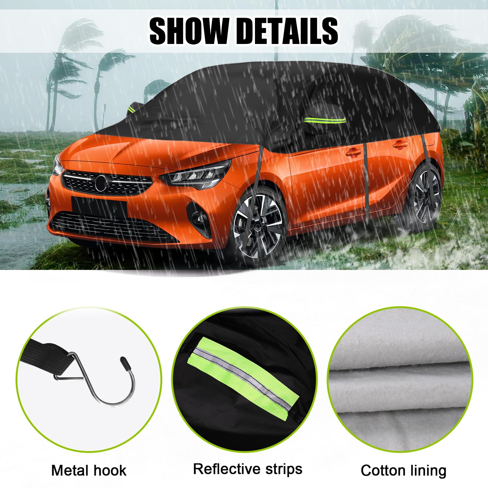 Housse de Voiture Remplacement pour Opel Corsa D Renault Clio, Universelle Demi-Housse de Voiture Résistante au Soleil, Demi-Bâche de Garage Résistante Aux UV pour Extérieur et Intérieur | Demi-garage imperméable et résistant aux UV, à la poussière et à l