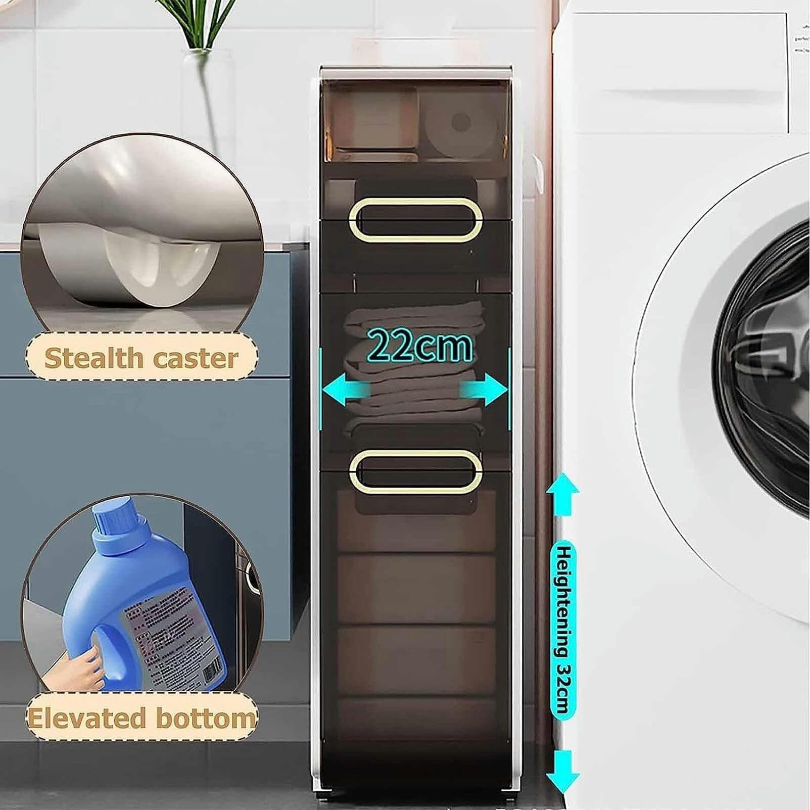 Organizador de piso para baño Delgado en Forma de Torre con cajones transparentes de Gran capacidad y portarrollos, unidad de almacenamiento Vertical para artículos esenc