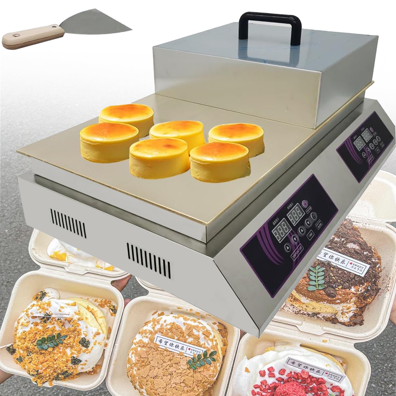 SENJINGHUA Electric Souffle Maker & Dorayaki Baker Stainless Steel with Double Pure Copper Plates 60-240°C Commercial Grade Souffle Pancake & Muffin Griddle Machine Digital Display Dualhead