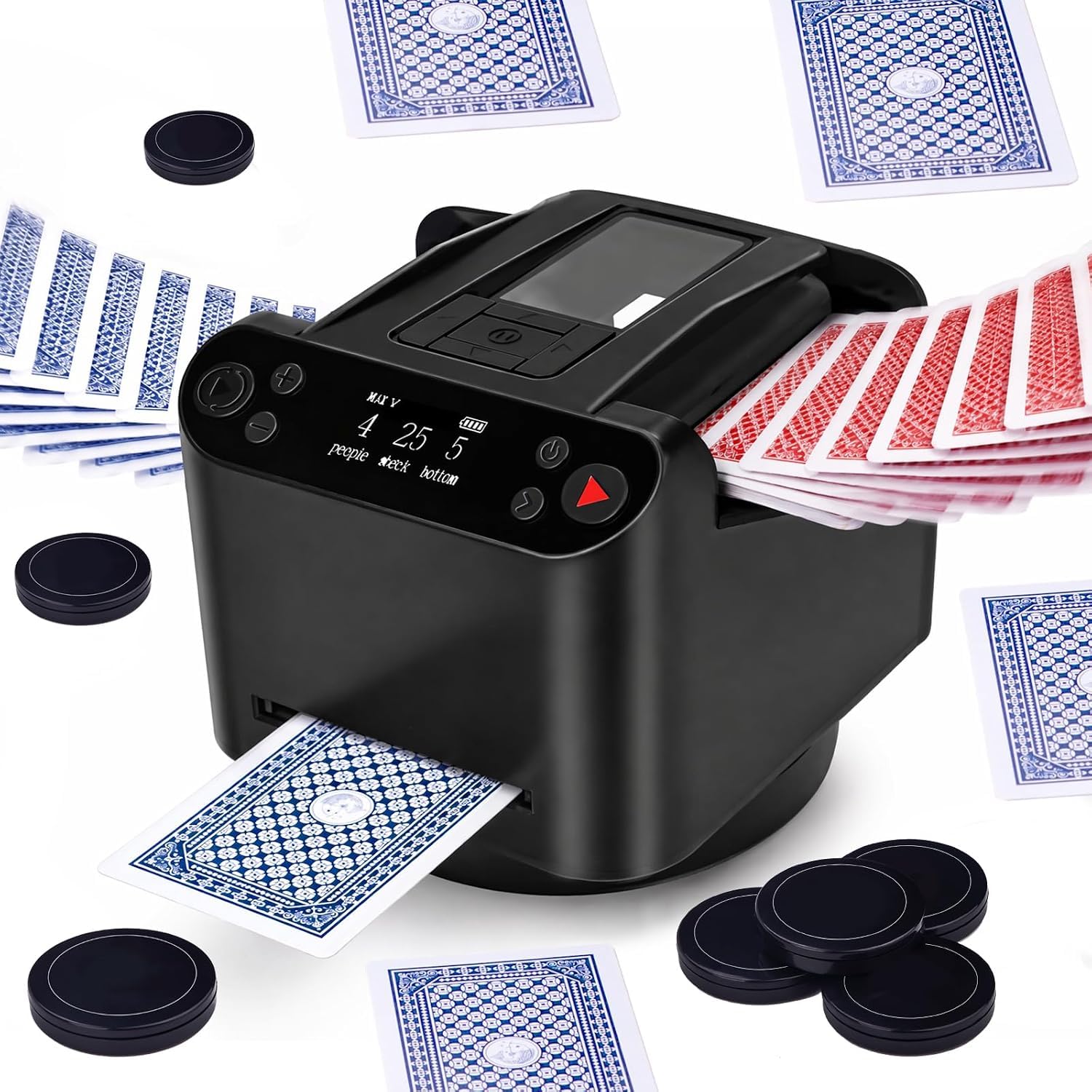 Melangeur de Carte électronique et Distributeur de Cartes à Jouer 2 en1, Mélangeur de Cartes, Machine Automatique de Revendeur de Cartes de Poker Rotative Rapide, pour UNO/Blackjack/Five Crowns