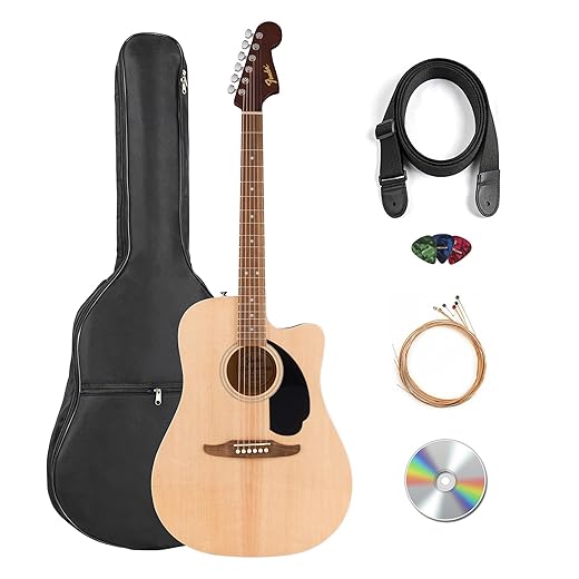 Fender California Redondo CE Dreadnought Acoustic-Electric Guitar - Natural Bundle with Gig Bag, Strap, Strings, Picks, and Austin Bazaar Instructional Video