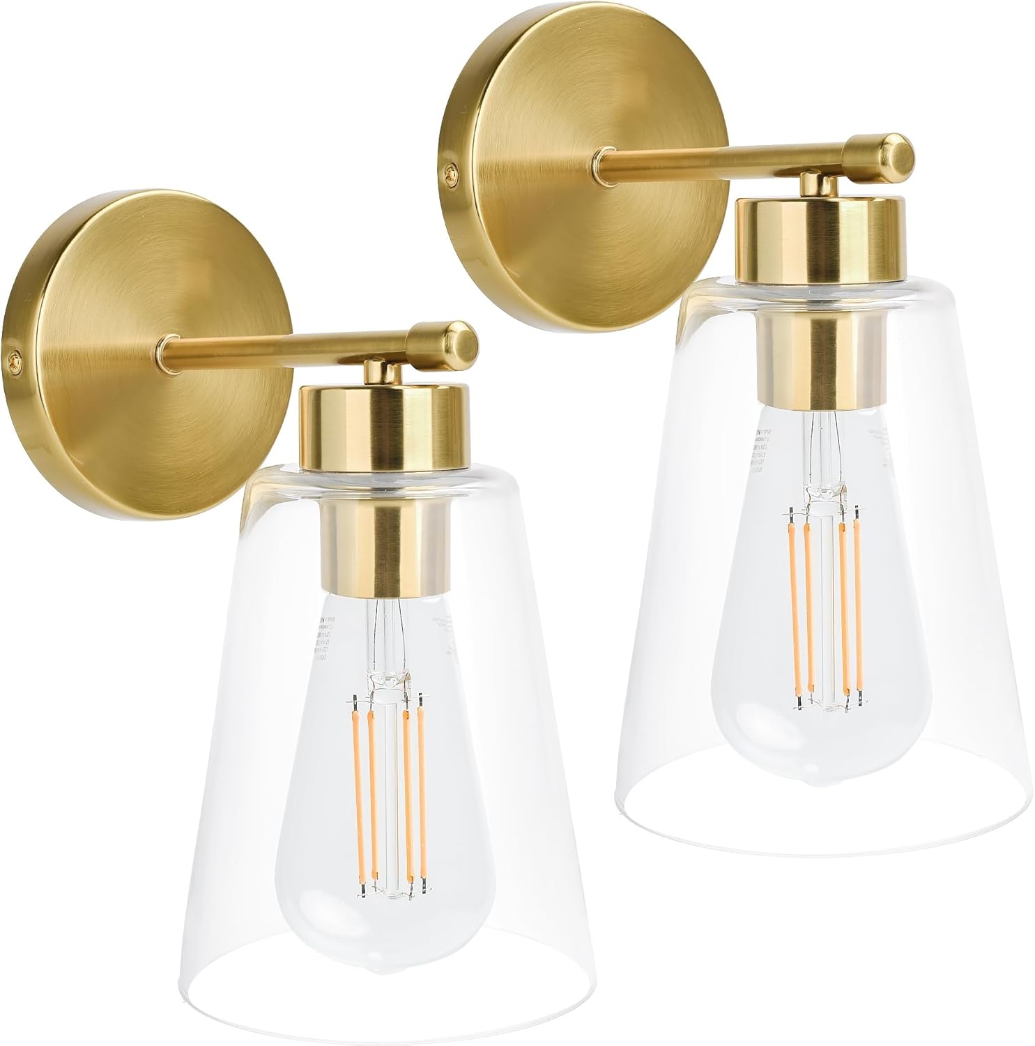 VEVOLIGHT® Gold Hardwired Wall Sconces Set of 2 | Modern Bathroom Vanity Sconces Wall Lighting with Thickened Clear Glass Shade | Farmhouse Wall Mount Lights for Bedroom Living Room Hallway Bulbs incl