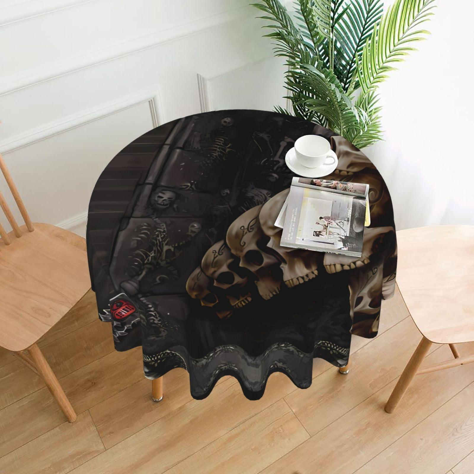 YYHWHJDE Skulls Prints Round Decorative Tablecloth 60in - High-Grade Polyester Throw for Elegant Dining & Festive Gatherings