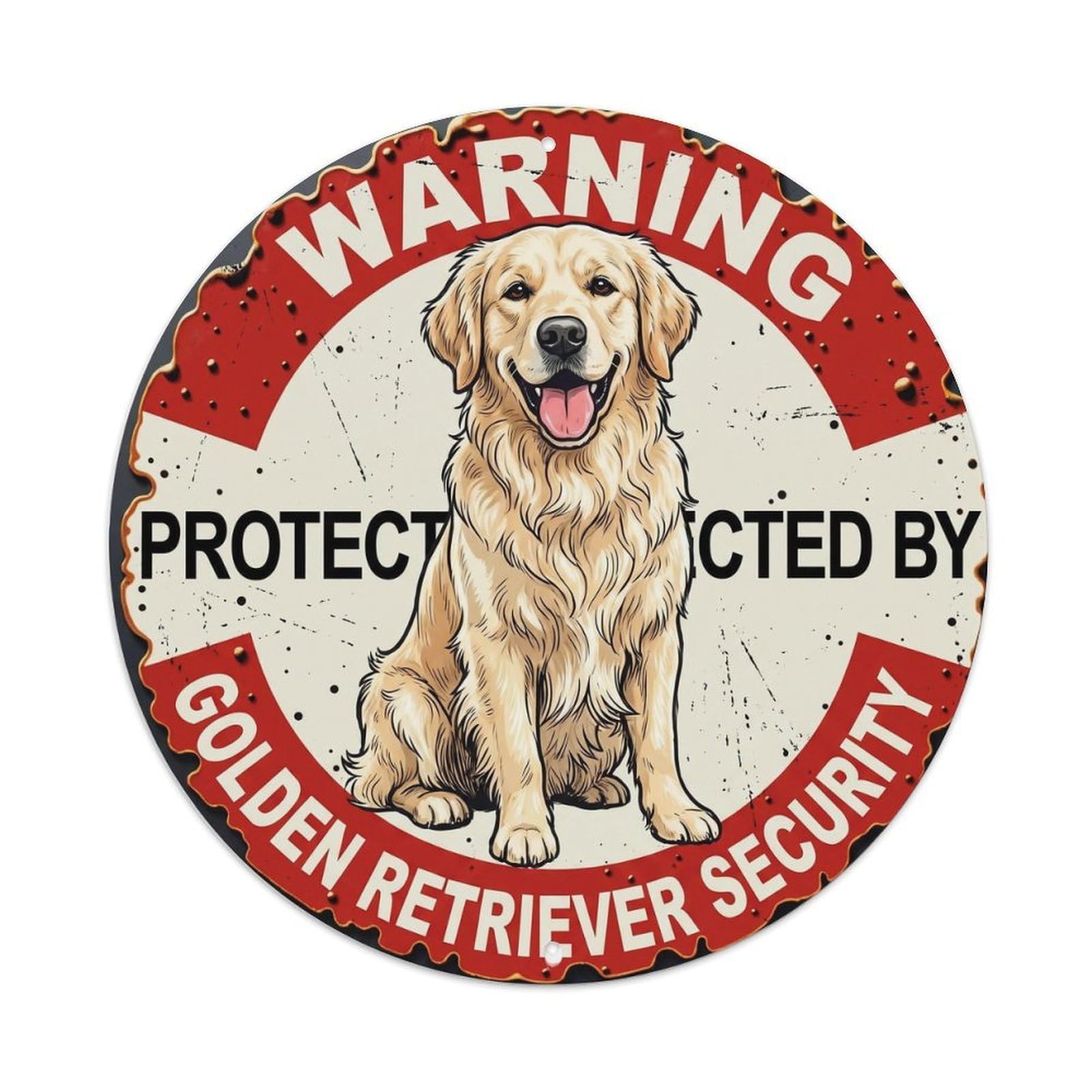 Metal Tin Sign Warning Protected By Golden Retriever Dog Security Vintage