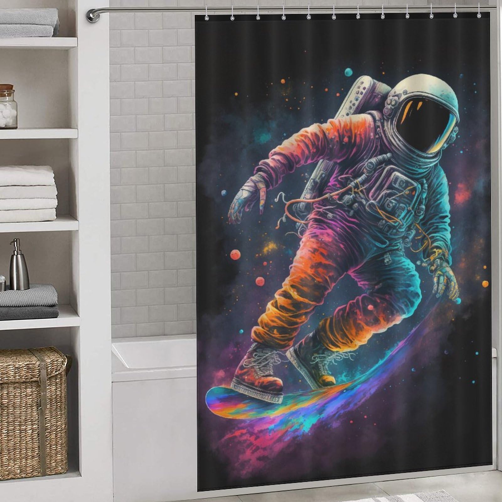 Rideau de douche astronaute pour salle de bain familiale et baignoire d'hôtel en tissu