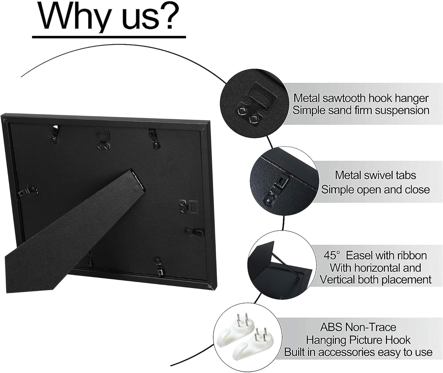 ELSKER&HOME 8.5 x 11 Picture Frame - Black Sturdy Wood Composite Certificate Frame 8 Pack - Semi-Tempered Glass - Includes Hanging Hardware and Desktop Easel - for Document/Diploma Frame (8 Pack)