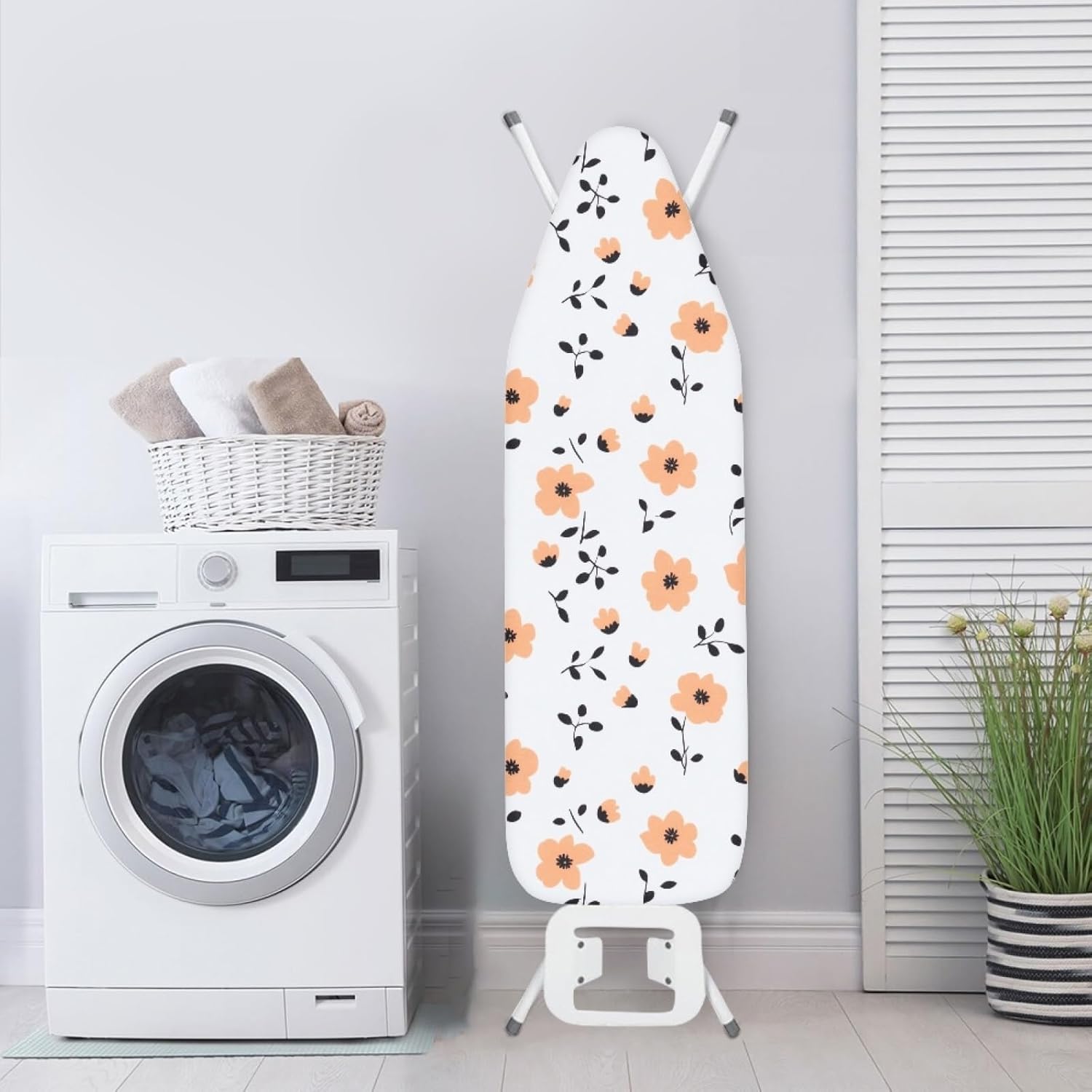 Padded Ironing Board Covers 18 X 49 White Peach Floral Leaves Ironing Board Pad and Cover Thick Replacement Drawstring Tightening & Lock, Easy Fit, Scorch & Stain Resistant, Non Slip