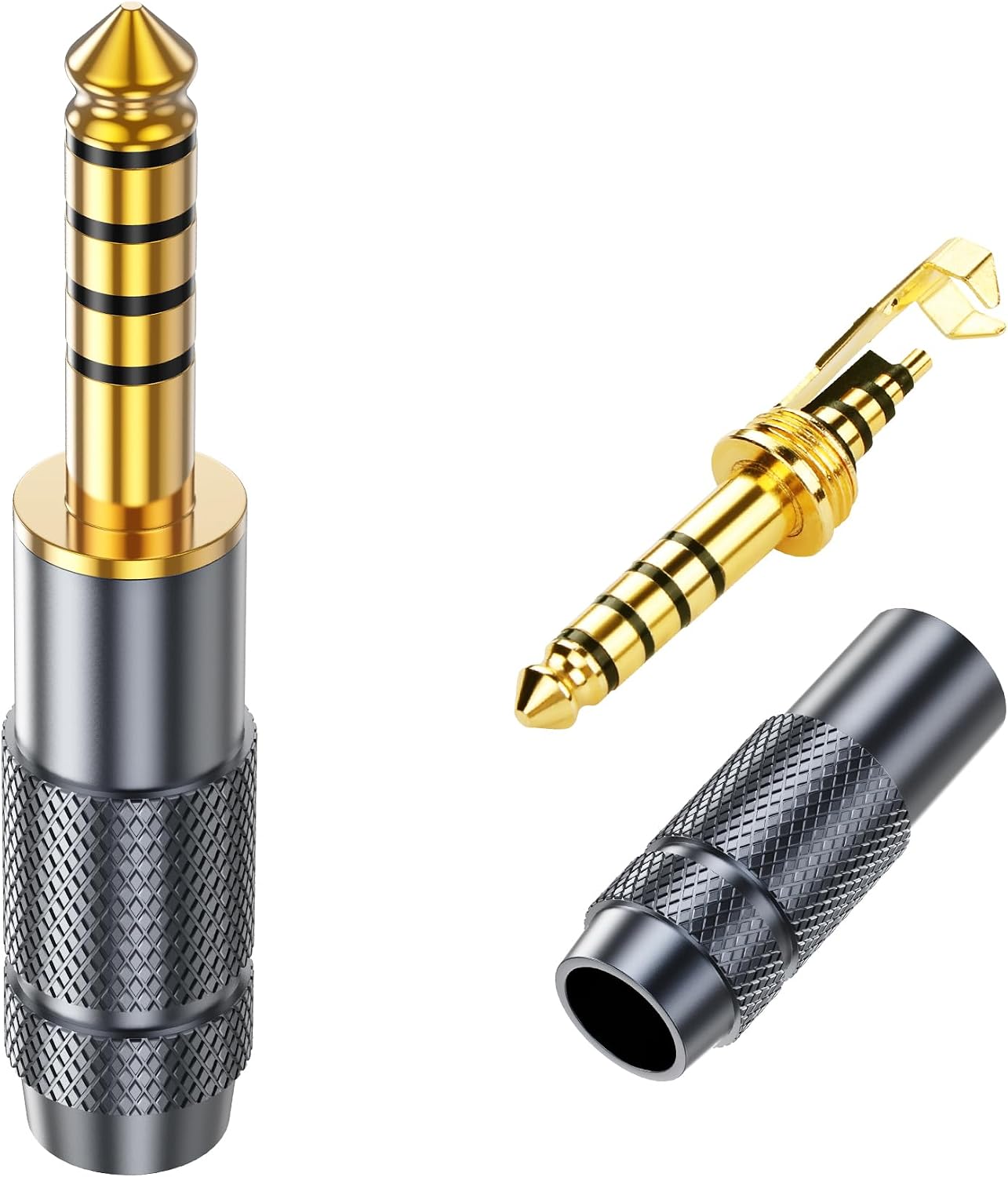 SinLoon 2 Pack 4.4mm Balanced Repair Plug 5 Pole 4.4mm Stereo Audio Jack Soldering Metal Earphone Connector for Headphones Amplifiers Audio Equipment