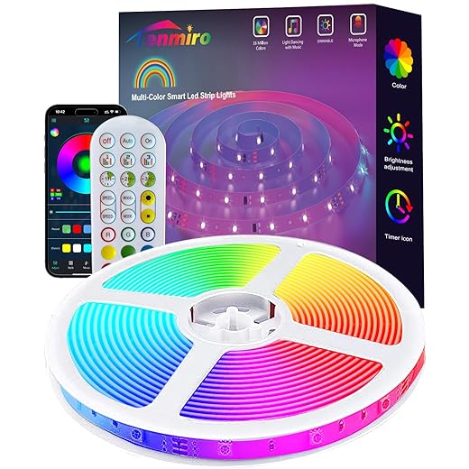 Tenmiro 130ft Led Strip Lights, Ultra Long RGB Color Changing LED Light Strips Kit with 44 Keys Ir Remote Led Lights for Bedroom, Kitchen, Home Decoration (2 Rolls of 65ft)