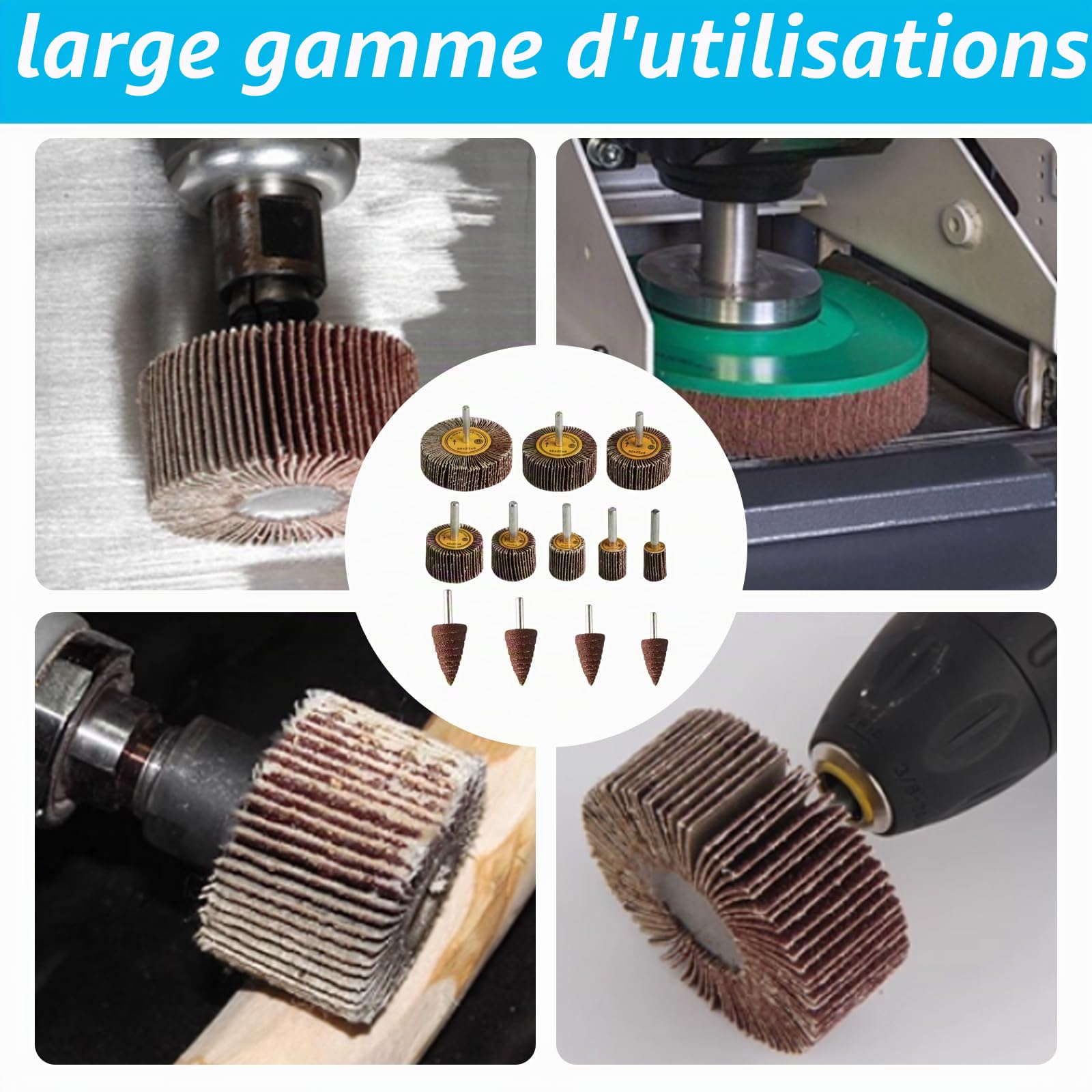 Lot de 32 roues à lamelles pour perceuse à lamelles grain 80 - Pour visseuse sans fil - Meuleuse droite - Disque de polissage pour dérouillage (8 diamètres/2 styles)