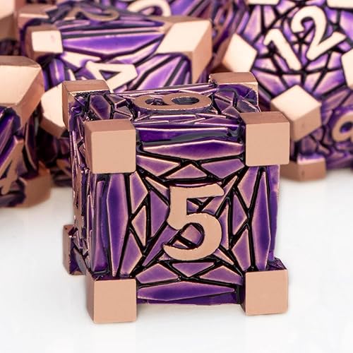 Miniatura 3 de Juego de 7 dados de metal para DND con caja, dados D20 D12 D10 D8 D8 D6 D4 de color morado para usar con juegos de mesa D&D, juego de rol poliédricos