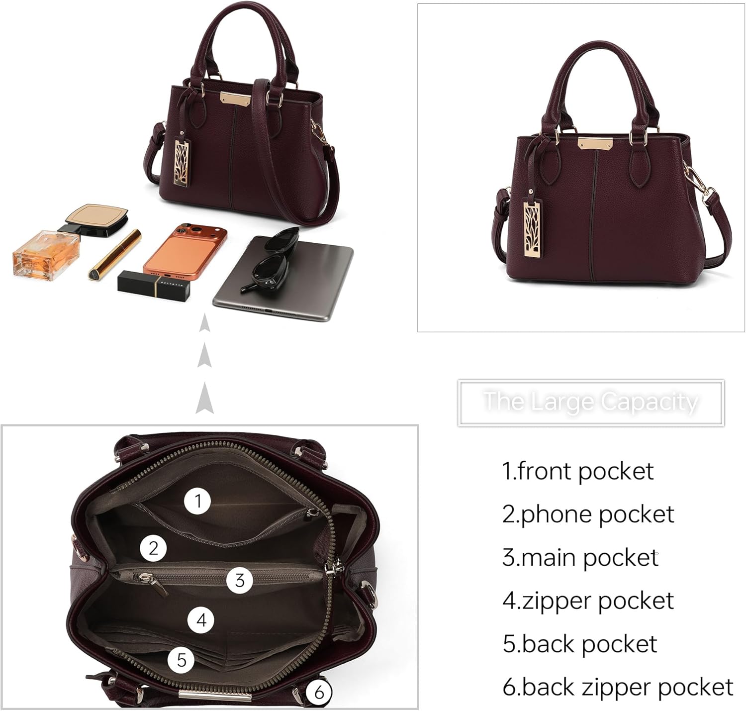 GEMIU Purses and Handbags for Women,Vegan Leather Top Handle Satchel Purses Shoulder Tote Bags