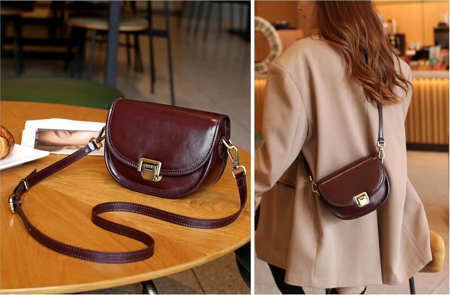 Women Genuine Cow Leather Mini Small Crossbody Shoulder Bag with 2 Detachable Adjustable Straps
