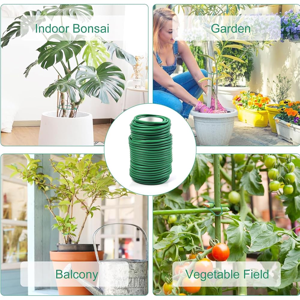 Alambre Plastificado Verde,2 Bobinas Alambre Jardin 3,5mm x 40m,Alambre Para Plantas Lazos,Alambre Para Jardinería Con Cortador,Ldeal Para Atar Rosales Trepadores y Soporte De Plantas En El Jardín
