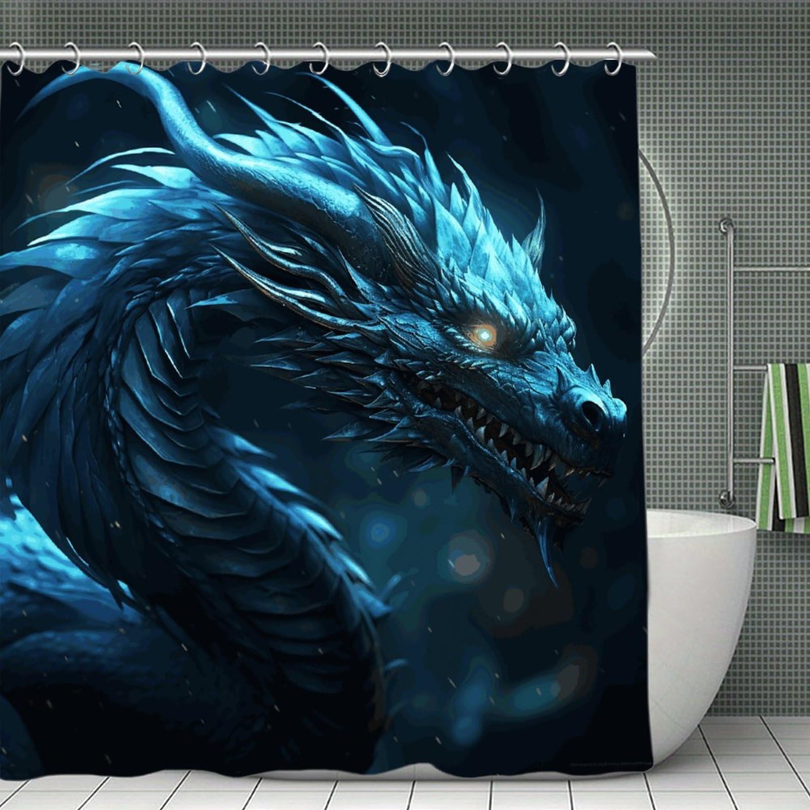 JTREHY Cyan Dragon Shower Curtain Waterproof Bathroom Shower Curtain Machine Washable Bath Curtains Polyester Cloth Bath Curtains for Bathroom Showers 70.8×70.8Inch
