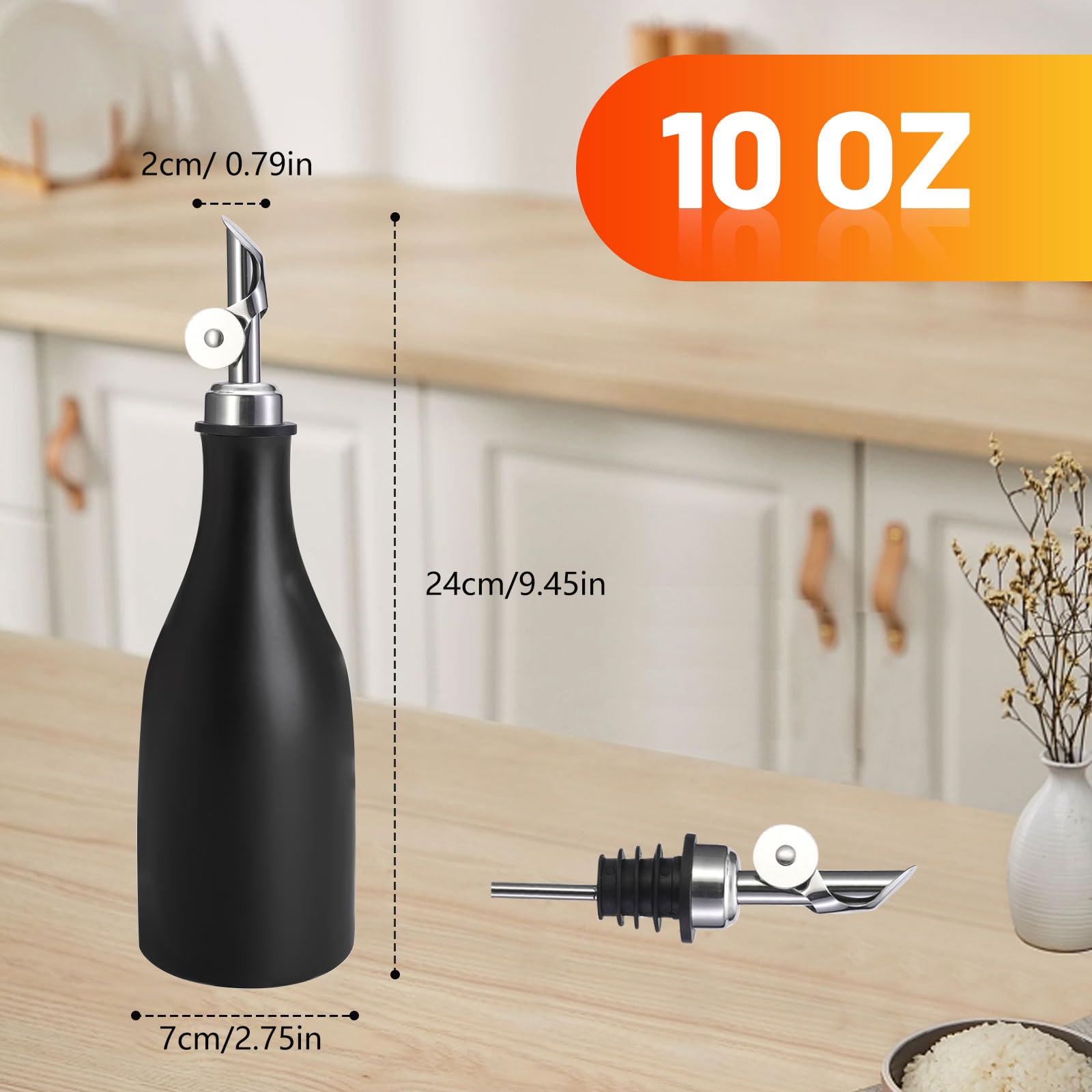 Ceramiczna butelka na oliwę z oliwek, zestaw butelek na ocet i olej, 300 ml, dozownik na ocet z etykietami, butelka na oliwę z oliwek z lejkiem, butelka na olej z lejkiem, butelka na olej z dzióbkiem,