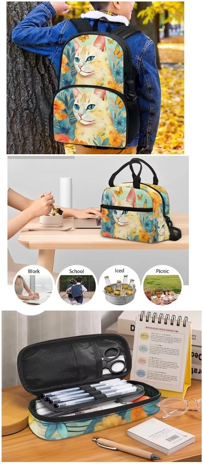 Butterfly Backpack Combo Set Girls Boys Cat Backpack Lunch Box Bag Pencil Case for Kids Students
