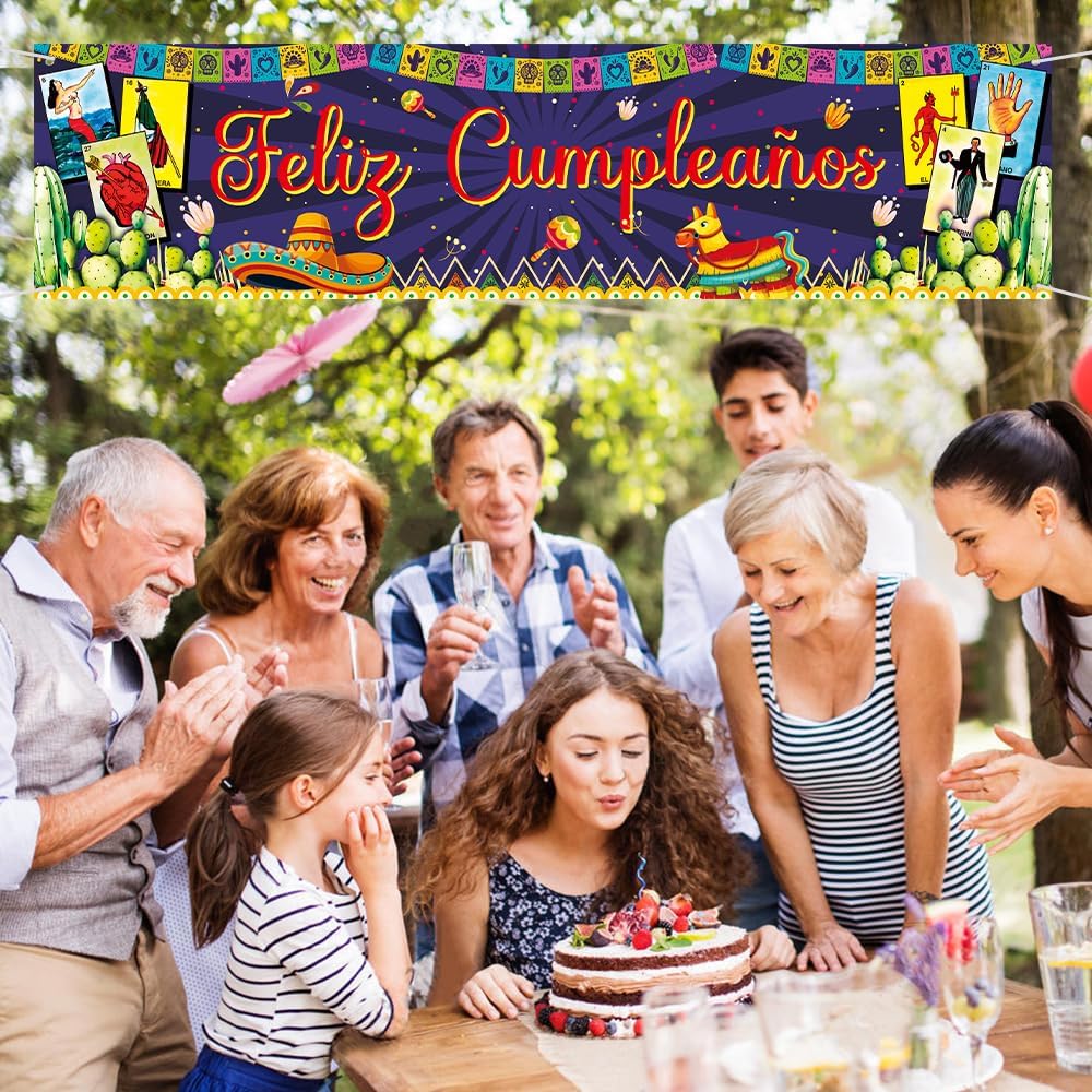 Mexican Cards Theme Birthday Banner 8 X 2 Ft, Bingo Card Fiesta Feliz Cumpleaños Banner, Mexicana Fiesta Party Backdrop, Spanish First Fiesta Birthday Party Yard Sign