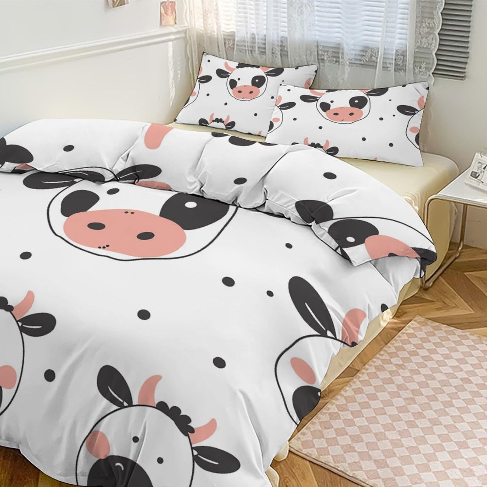 Housse de couette respirante et ultra douce grand lit motif dessin animé 3 pièces