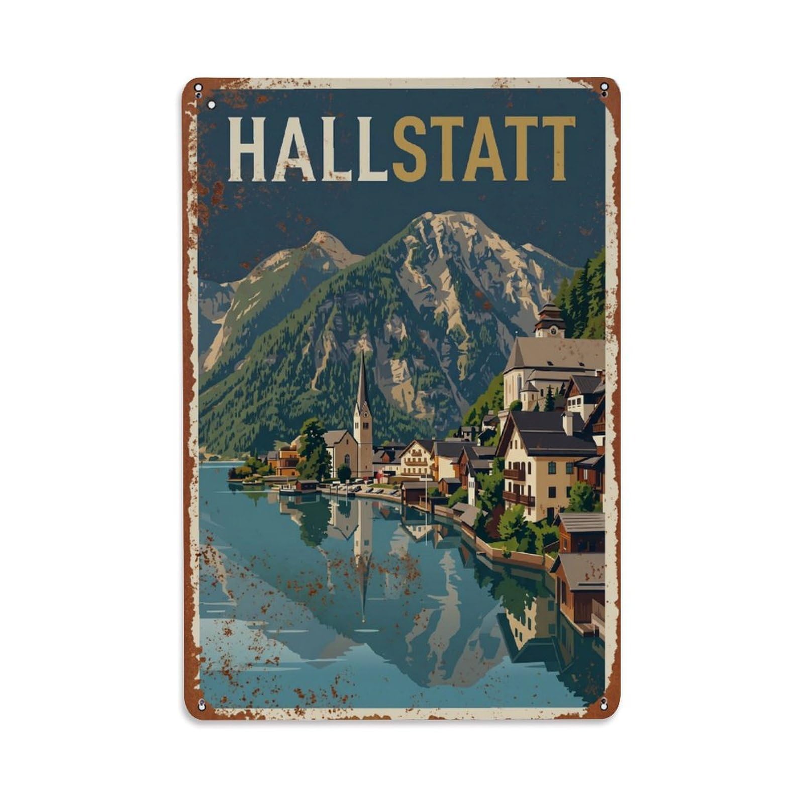 Cmhok Vintage Style Vintage Travel Hallstatt Austria Metal Tin Sign Wall Decor For Cafe, Club, Garden Metal Poster 8X12inch