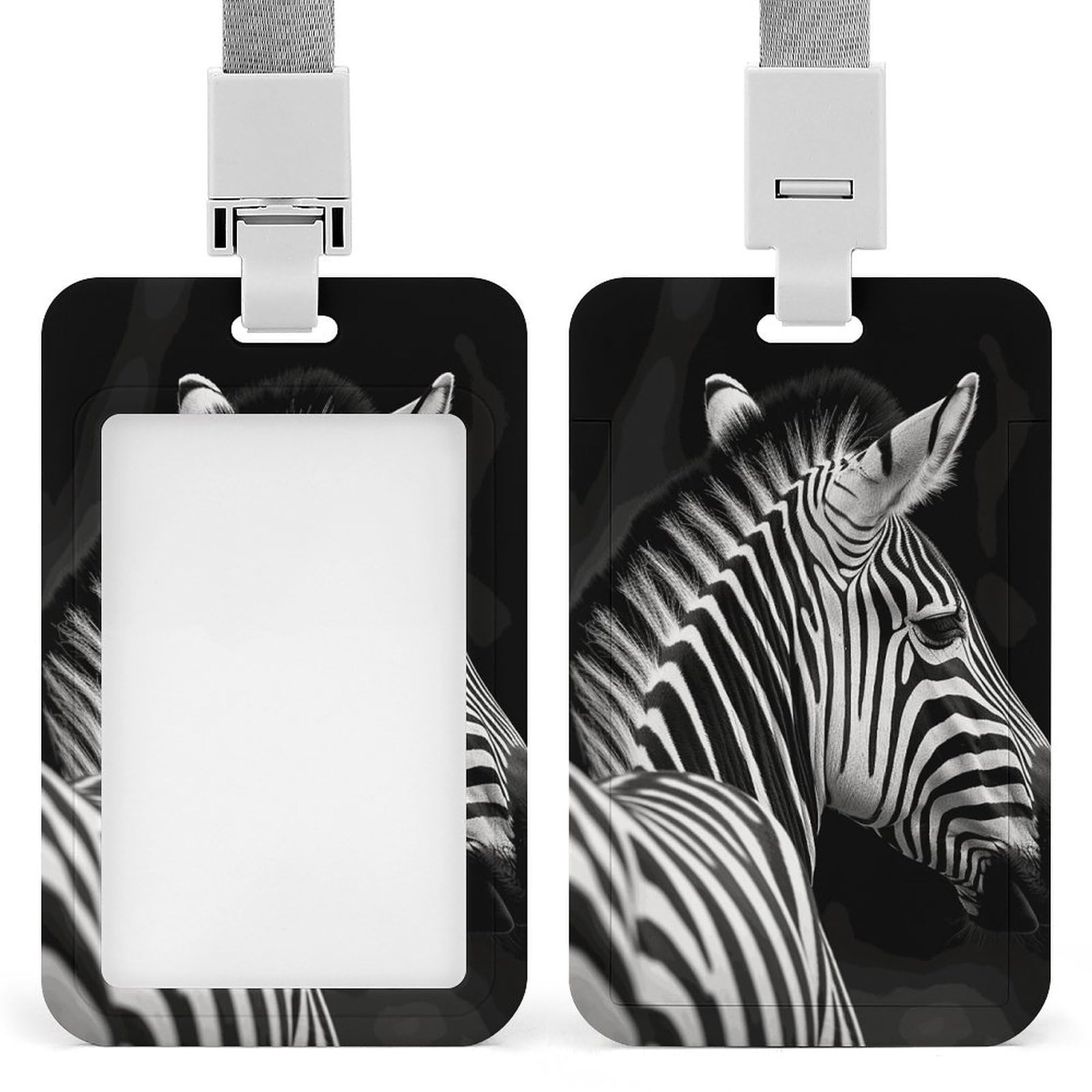 ID Card Holders for Lanyard,Black White Zebra Printed Badge Holder with Clear Window,Plastic Vertical Bus Pass Holders for Work Teacher Nurse Employees Proximity Key Cards Women Men — image 1