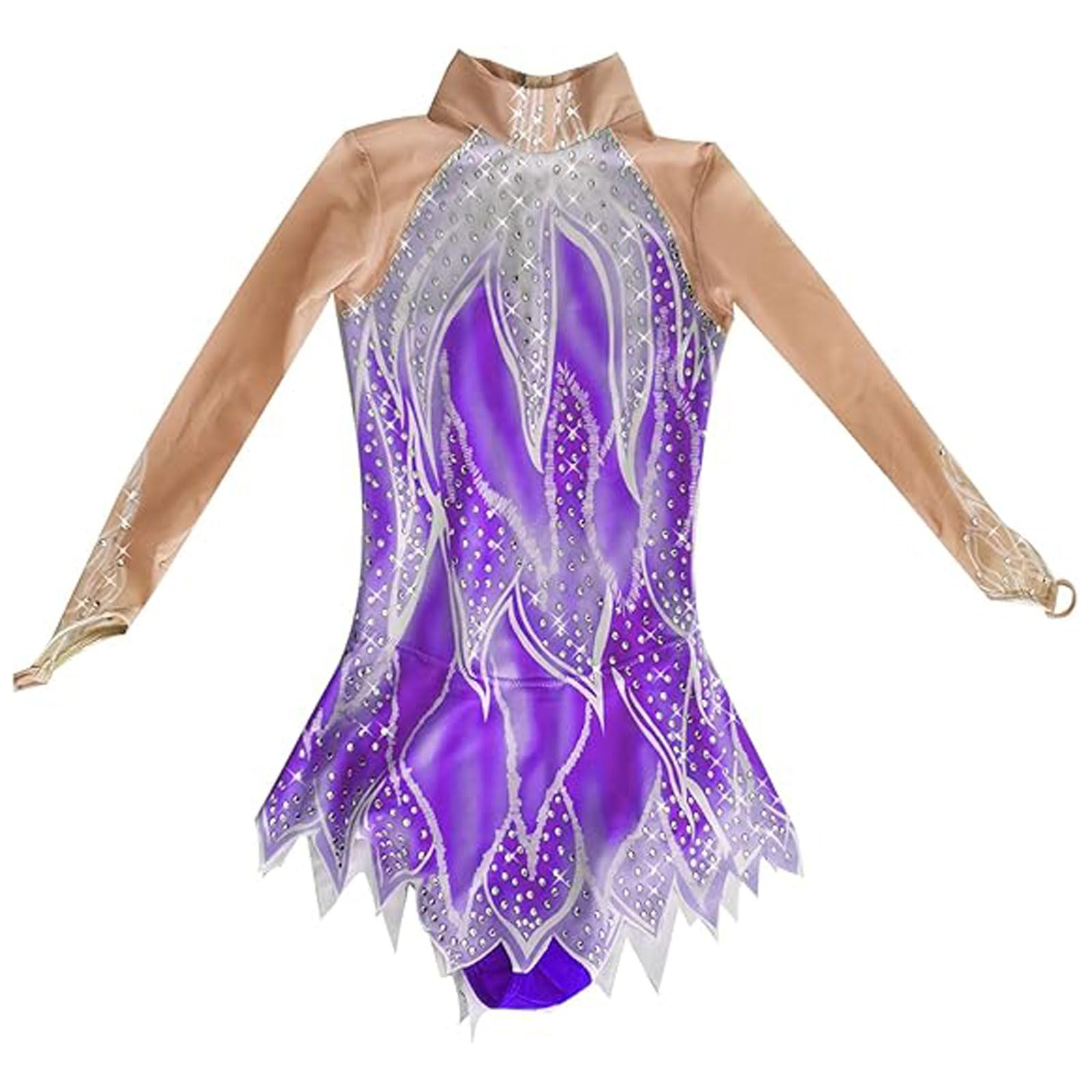 Abito da Pattinaggio sul Ghiaccio Halo Dyeing Gonna da Gara di Pattinaggio Artistico per Bambine Vestito da Danza Balletto a Maniche Lunghe Body da Ginnastica Ritmica
