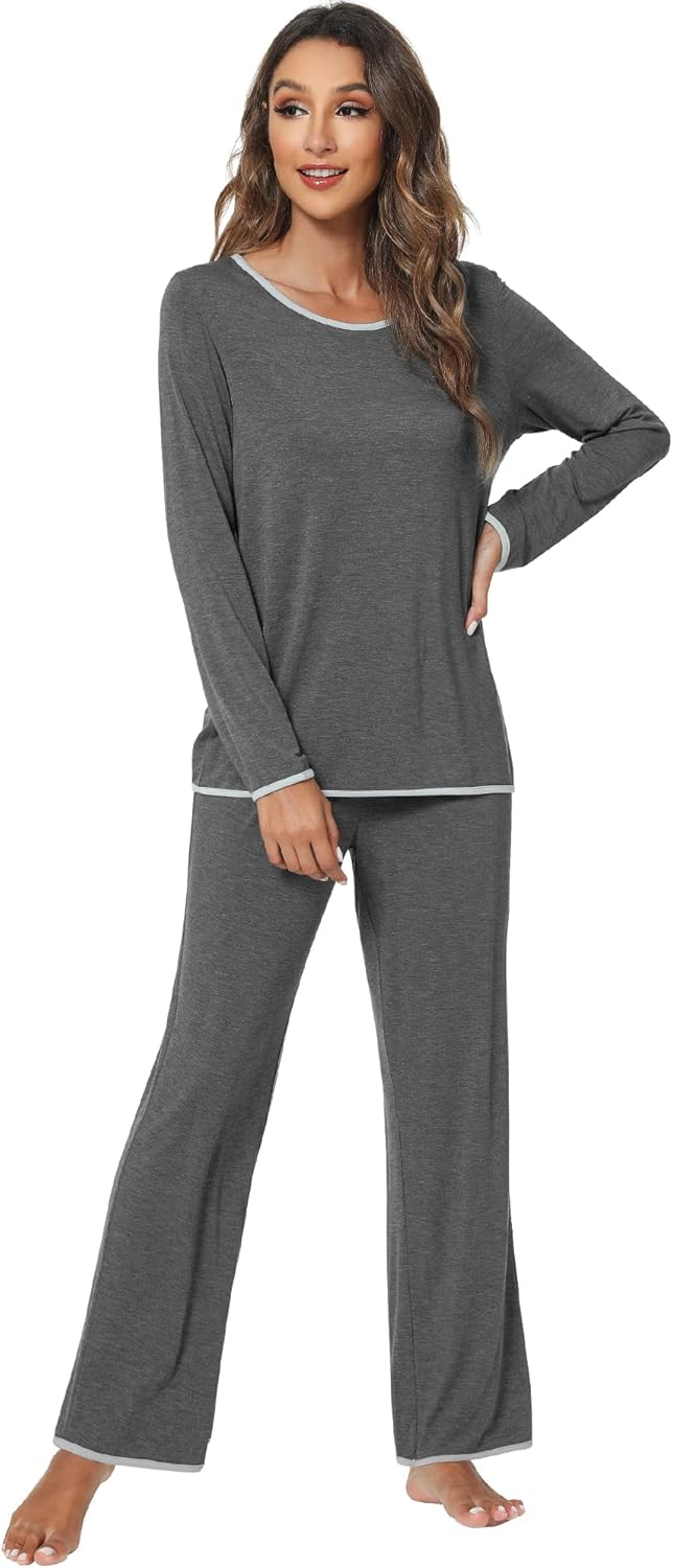WiWi Women's Pajamas Set Soft Long Sleeve Tops and Pants Viscose from Bamboo Sleepwear Lightweight Pj Loungewear S-XXL - Image 4