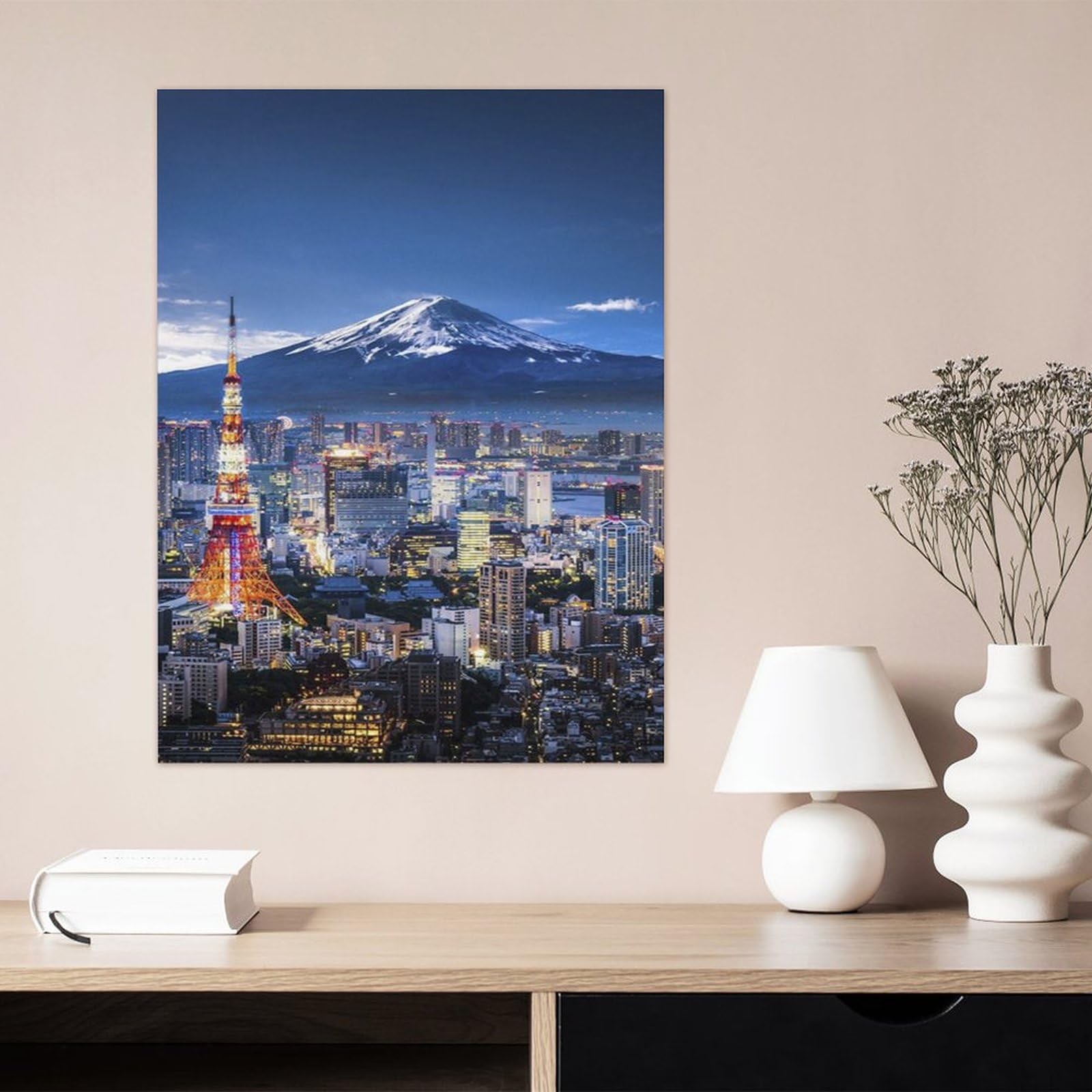 Amazon.co.jp: 絵画 東京タワーと富士山の夜景インテリア 絵画