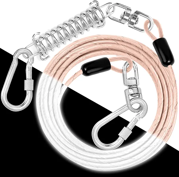 Dog Tie Out Cable: Reflective 100 ft Heavy Duty Dogs Chain for Outside with Shock Absorbing Spring - Dog Runner Leash for Yard Camping Outdoor Sturdy Lead for Small to Large Dog Up to 500LBS