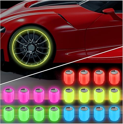 20 tapones fluorescentes para válvulas de neumáticos, tapones luminosos para válvula de aire de rueda de automóvil, accesorios de decoración