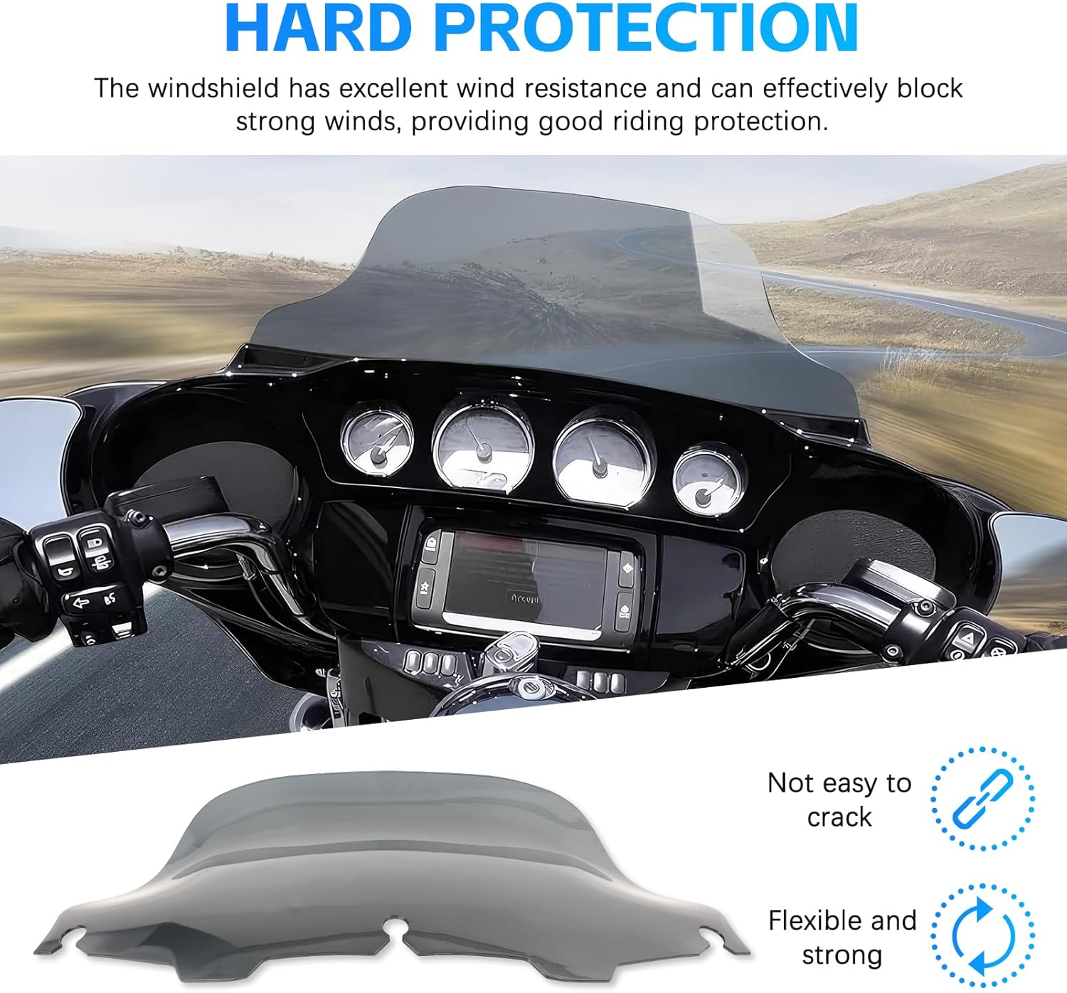 DREAMIZER Wave Windshield Windscreen,Specific Fit Motorcycle Windshield, PC Wind Deflector Compatible with Harley Touring Electra Street Tri Glide 1996 - 2013 (Smoke Black 8inch)