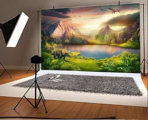 Miniatura 2 de Fondo de vinilo con temática de dinosaurios de 7 x 5 pies para fotografía de niños, fiesta de cumpleaños, dinosaurios, mundo, bosque mesozoico,