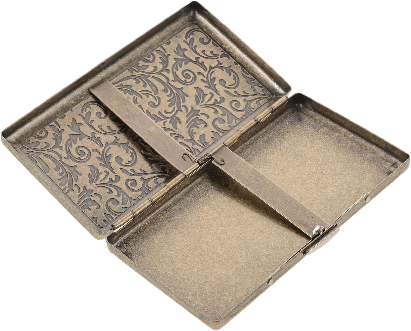Mikikit Retro Craft Cigarette Case 20-slot Vintage Tobacco Storage Box Lightweight Portable Double-sided Flip with Protective Cover for Travel
