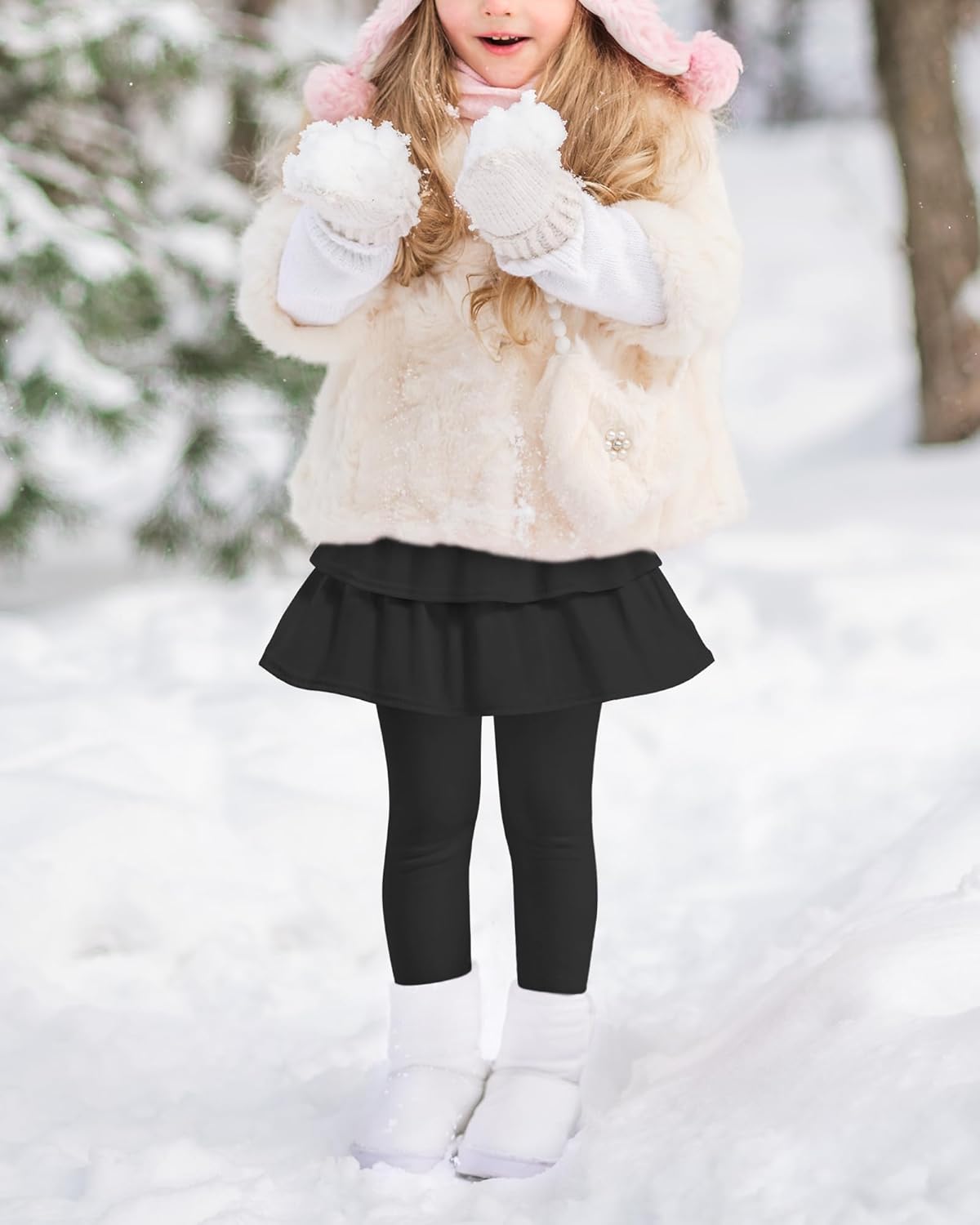 Auranso Girls Fleece Lined Leggings with Skirt Kids Winter Warm Tutu Pants 4-14 Years - Image 7