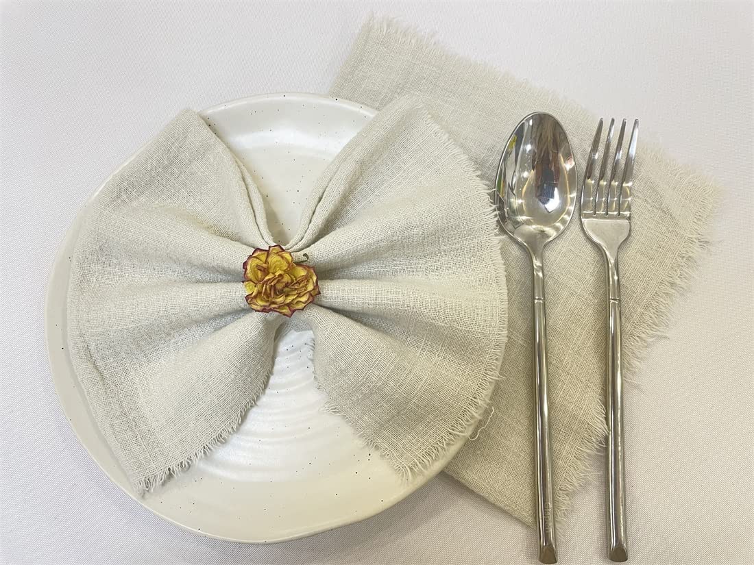 Cheesecloth Napkin Ivory Set of 6pcs 16.5x16.5 inches with Fringe Cotton Line Napkin Bulk for Wedding Birthday Baby Shower Dinner Decorations (6pcs Ivory)