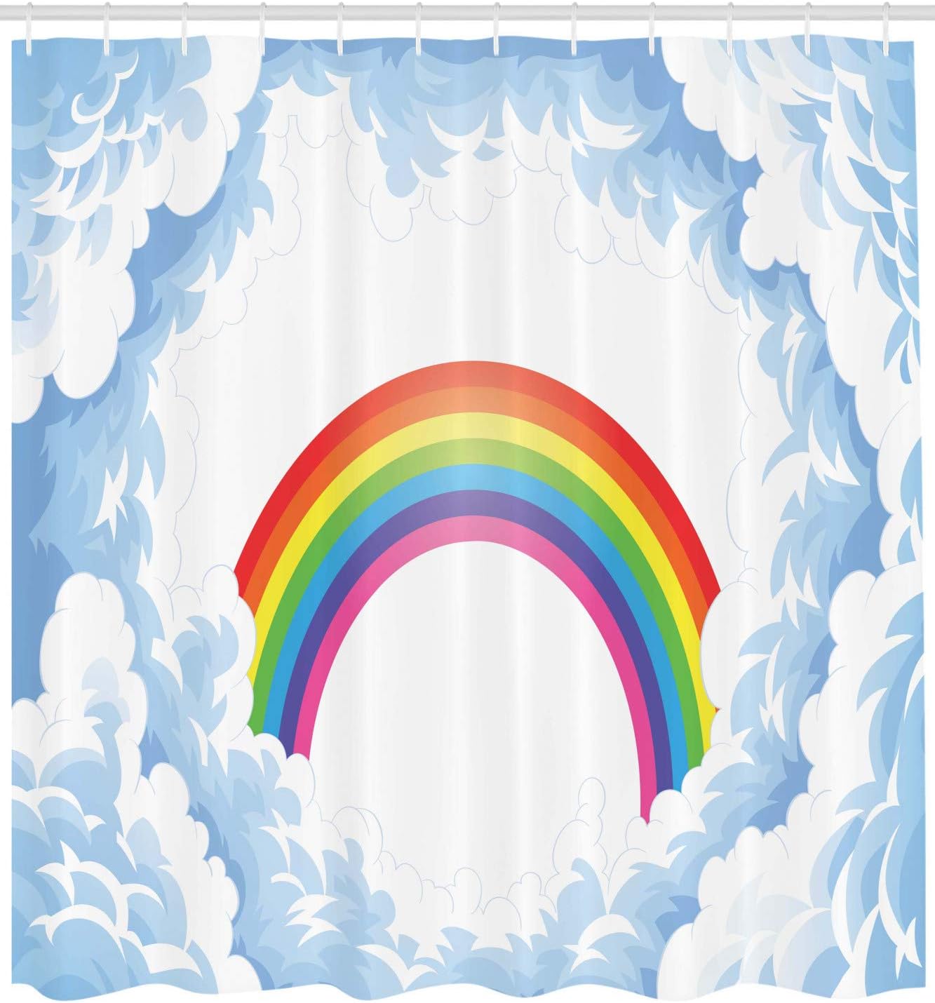 Ambesonne Cartoon Shower Curtain, Rainbow Above Fluffy Romantic Clouds Art Design, Cloth Fabric Bathroom Decor Set with Hooks, 69" W x 70" L, Pale Blue Yellow